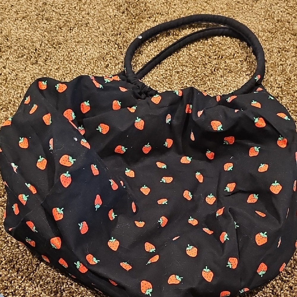 Strawberry Print Black Tote Bag